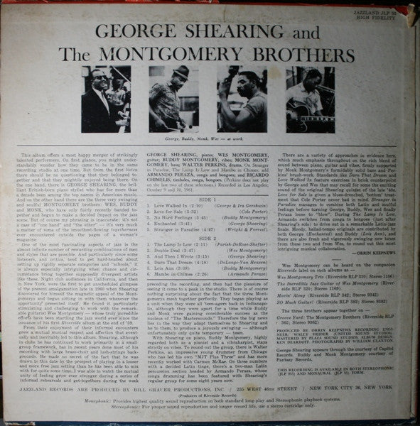George Shearing And The Montgomery Brothers ~ George Shearing And The Montgomery Brothers (Vinyl) - Djungel & Jazz