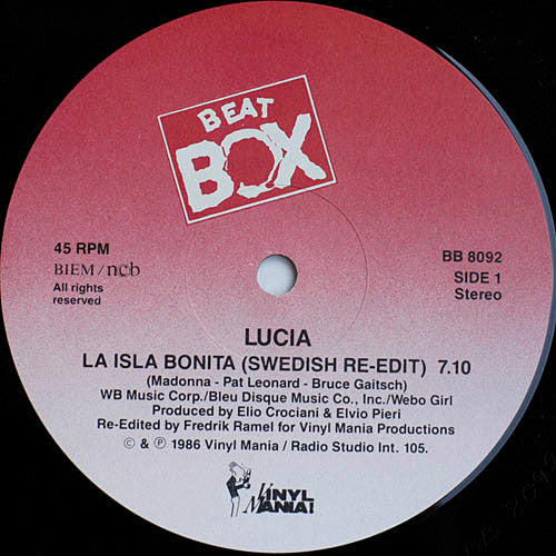 Lucia ~ La Isla Bonita (A Swedish Beat Box Re-edit) (Vinyl) - Djungel & Jazz