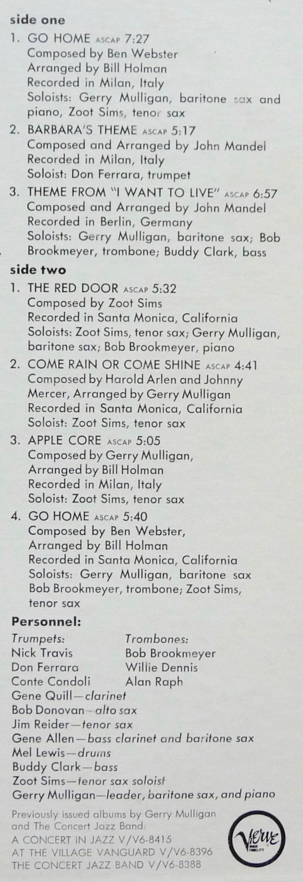 Gerry Mulligan And The Concert Jazz Band Guest Soloist: Zoot Sims ~ Gerry Mulligan And The Concert Jazz Band On Tour (Vinyl) - Djungel & Jazz