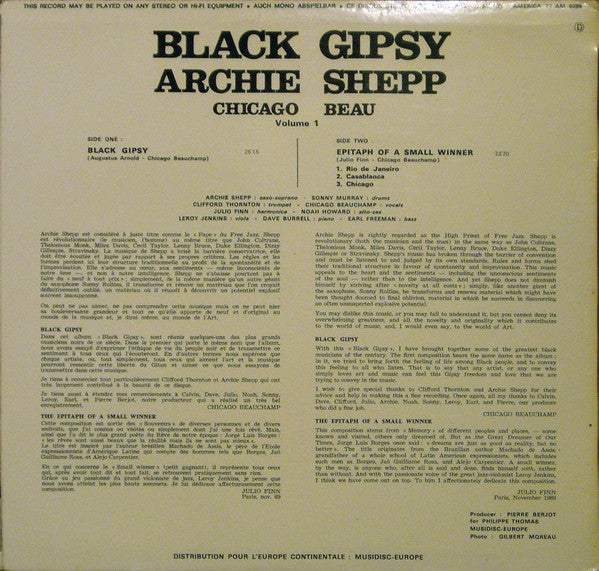 Archie Shepp, Chicago Beau : Black Gipsy (LP, Album)