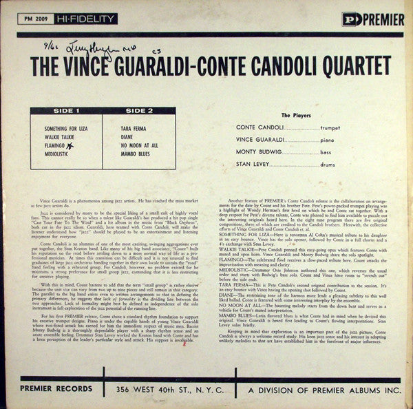 The Vince Guaraldi - Conte Candoli Quartet ~ The Vince Guaraldi - Conte Candoli Quartet (Vinyl) - Djungel & Jazz