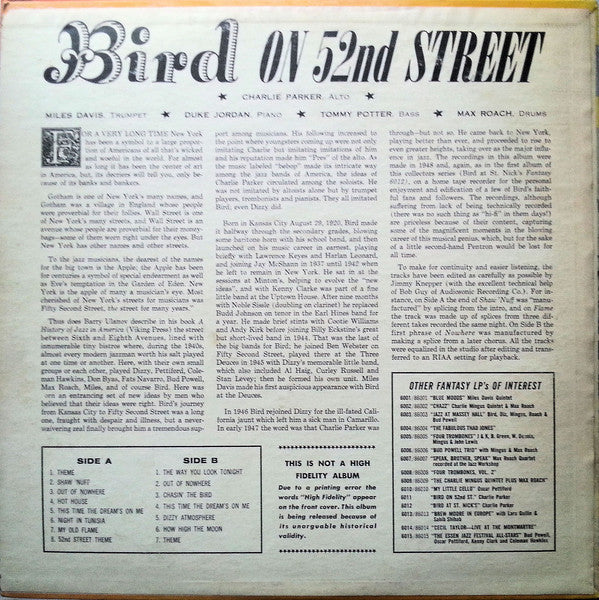 Charlie Parker ~ Bird On 52nd Street (Vinyl) - Djungel & Jazz