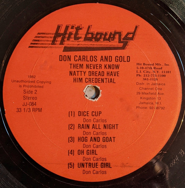 Don Carlos (2) And Gold (2) : Them Never Know Natty Dread Have Him Credential (LP, Album)