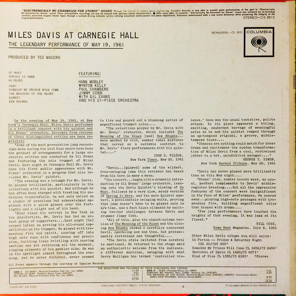 Miles Davis ~ Miles Davis At Carnegie Hall (Vinyl) - Djungel & Jazz