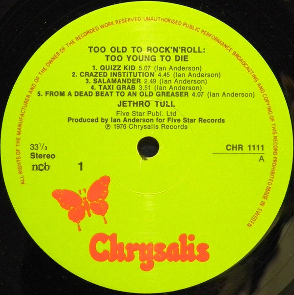Jethro Tull : Too Old To Rock 'N' Roll: Too Young To Die! (LP, Album, Gat)
