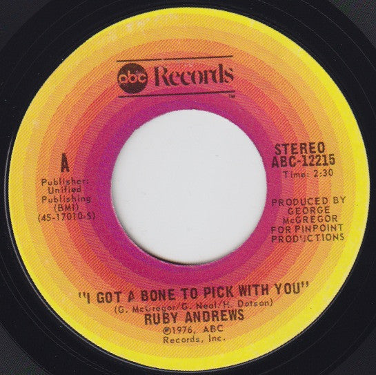 Ruby Andrews ~ I Got A Bone To Pick With You / I Don't Know How To Love You (Vinyl) - Djungel & Jazz