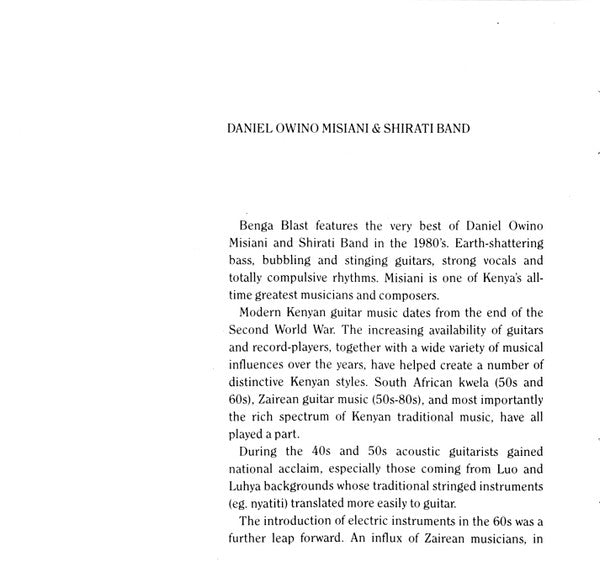 Daniel Owino Misiani And Shirati Band ~ Benga Blast! (Vinyl) - Djungel & Jazz