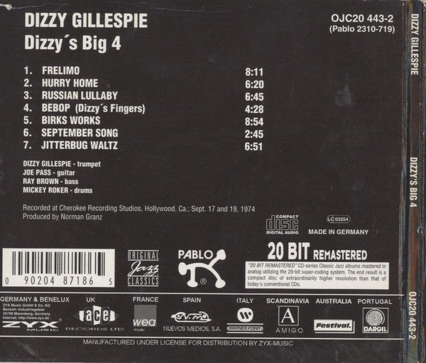 Dizzy Gillespie's Big 4 ~ Dizzy Gillespie's Big 4 (Vinyl) - Djungel & Jazz