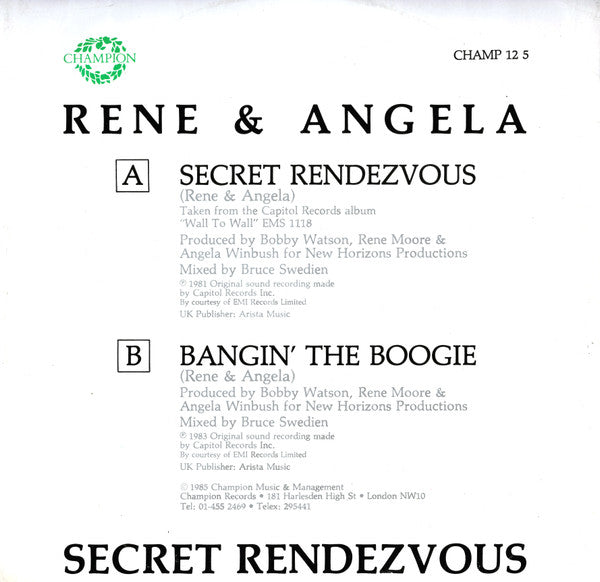 Rene & Angela* : Secret Rendezvous (12", Single)