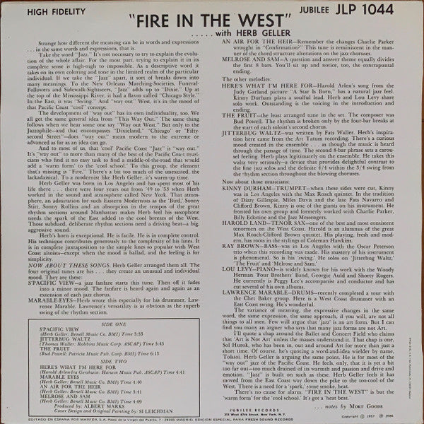Herb Geller ~ Fire In The West (Vinyl) - Djungel & Jazz