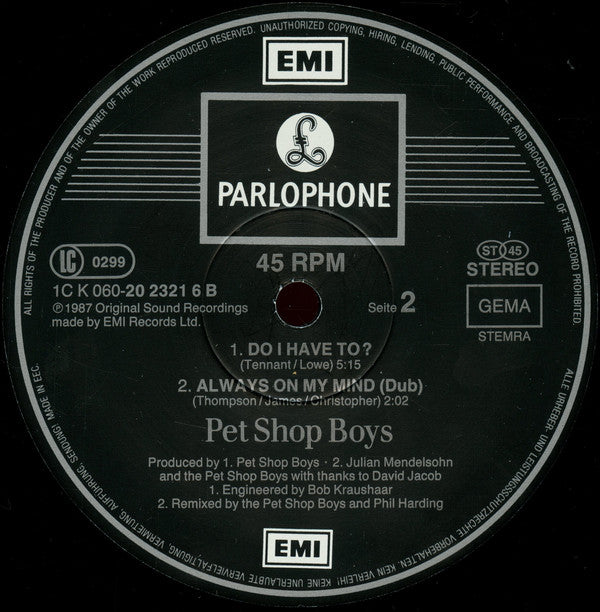 Pet Shop Boys ~ Always On My Mind (Remix) (Vinyl) - Djungel & Jazz