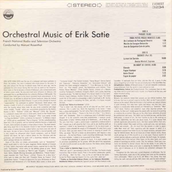 Erik Satie - Orchestre National De L'ORTF, Manuel Rosenthal ~ Orchestral Music Of Erik Satie (Vinyl) - Djungel & Jazz