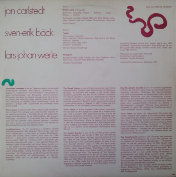 Jan Carlstedt / Sven-Erik Bäck / Lars Johan Werle ~ Stråkkvartett Nr. 2 Op. 22 / Favola / Pentagram (Vinyl) - Djungel & Jazz