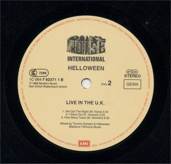 Helloween ~ Live In The U.K. (Vinyl) - Djungel & Jazz
