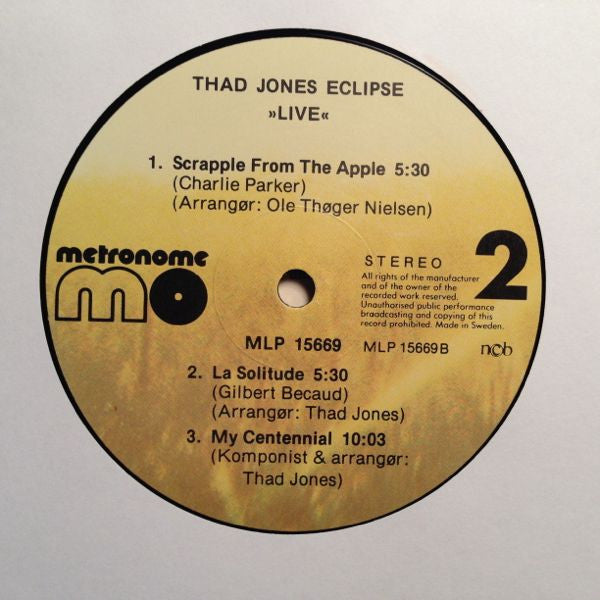 Thad Jones Eclipse ~ Live (Vinyl) - Djungel & Jazz
