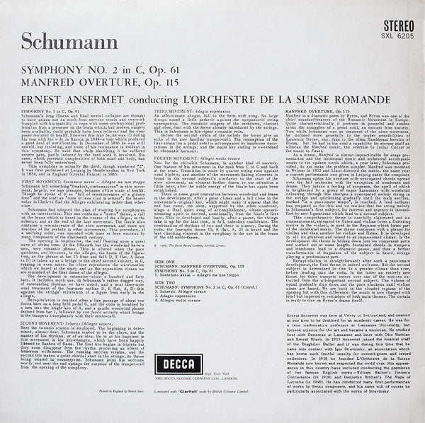Ernest Ansermet Conducts Robert Schumann, L'Orchestre De La Suisse Romande : Ansermet Conducts Schumann (LP)