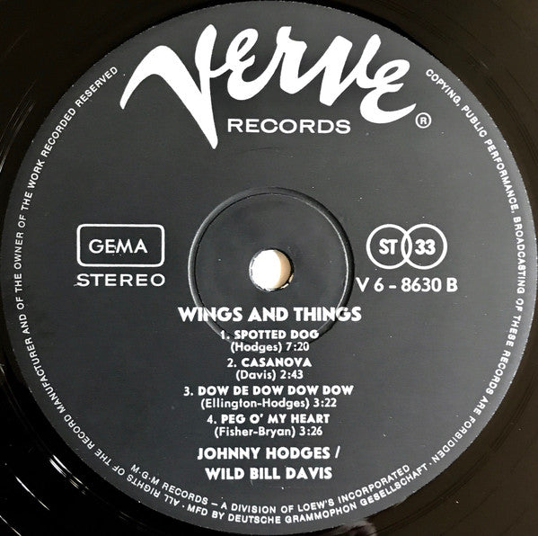 Johnny Hodges & Wild Bill Davis ~ Wings And Things (Vinyl) - Djungel & Jazz