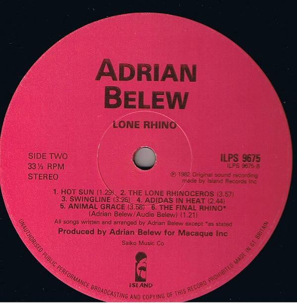 Adrian Belew ~ Lone Rhino (Vinyl) - Djungel & Jazz