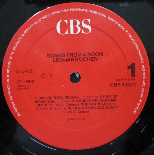 Leonard Cohen ~ Songs From A Room (Vinyl) - Djungel & Jazz