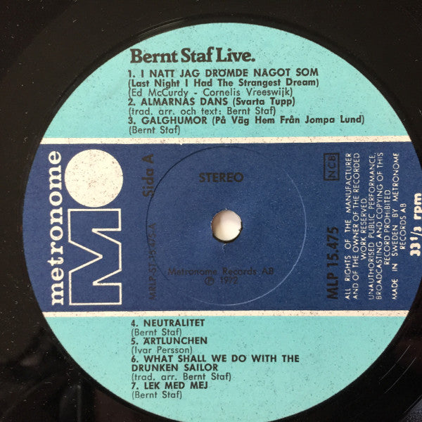 Bernt Staf ~ Live (Vinyl) - Djungel & Jazz
