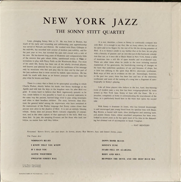 Sonny Stitt Quartet ~ New York Jazz (Vinyl) - Djungel & Jazz