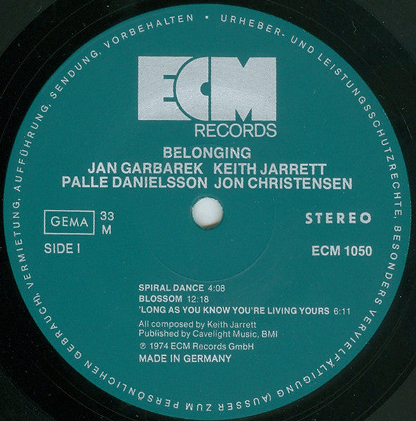 Jan Garbarek, Keith Jarrett, Palle Danielsson, Jon Christensen ~ Belonging (Vinyl) - Djungel & Jazz