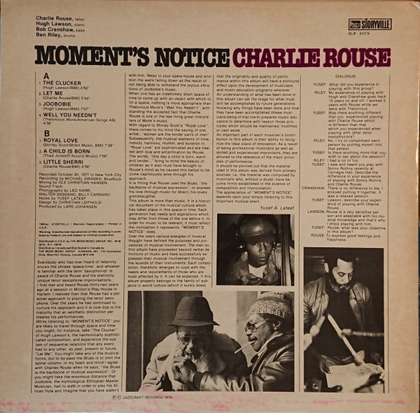 Charlie Rouse ~ Moment's Notice (Vinyl) - Djungel & Jazz