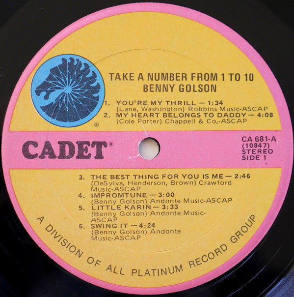 Benny Golson ~ Take A Number From 1 To 10 (Vinyl) - Djungel & Jazz