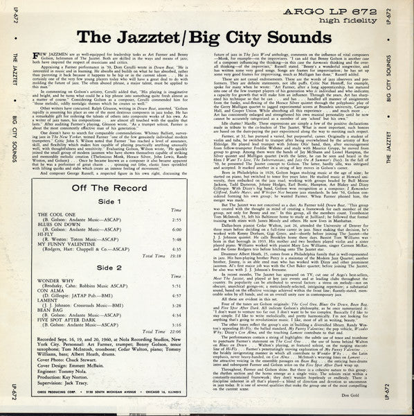 The Jazztet / Art Farmer & Benny Golson ~ Big City Sounds (Vinyl) - Djungel & Jazz