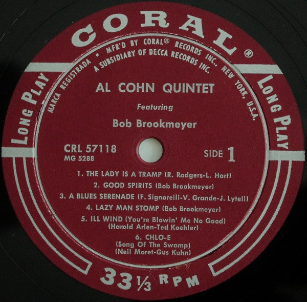 Al Cohn Quintet Featuring Bob Brookmeyer ~ The Al Cohn Quintet Featuring Bobby Brookmeyer (Vinyl) - Djungel & Jazz