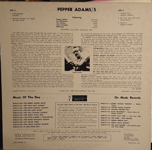 Pepper Adams Quintet ~ Pepper Adams Quintet (Vinyl) - Djungel & Jazz