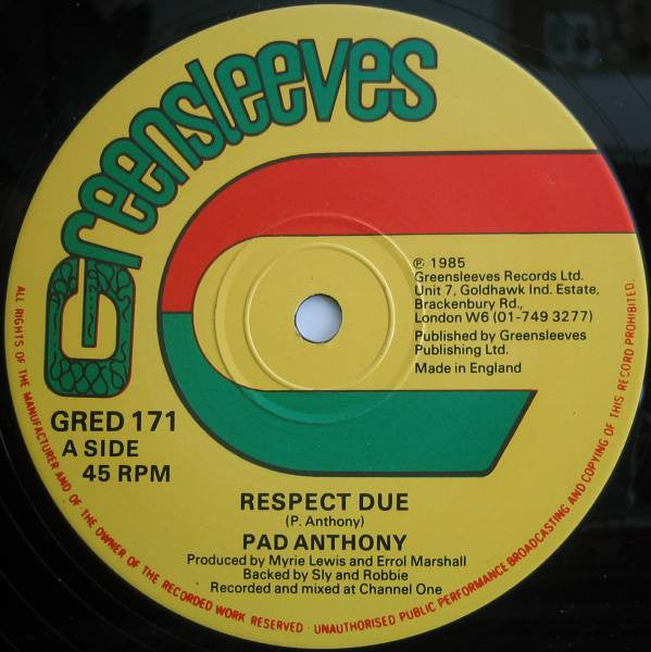 Pad Anthony : Respect Due / Molly Molly (12")