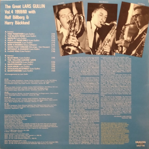 Lars Gullin With Rolf Billberg & Harry Bäcklund ~ The Great Lars Gullin Vol. 4 1959/60 (Vinyl) - Djungel & Jazz