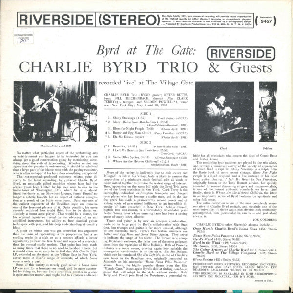 Charlie Byrd Trio And Guests* : Byrd At The Gate (LP, Album, RE)