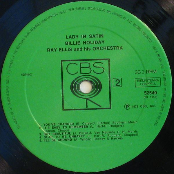 Billie Holiday With Ray Ellis And His Orchestra ~ Lady In Satin (Vinyl) - Djungel & Jazz