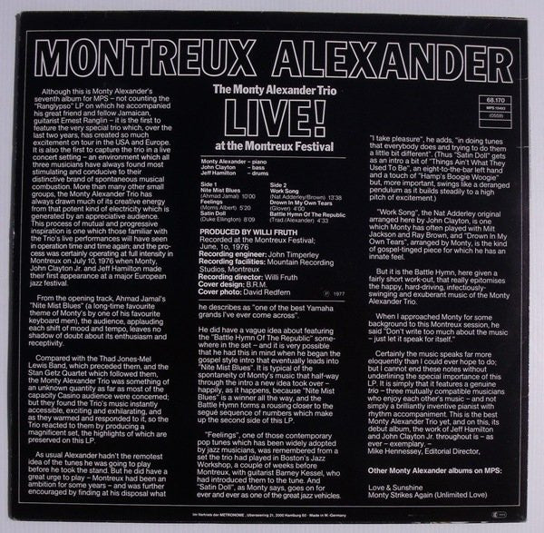 The Monty Alexander Trio ~ Montreux Alexander - Live! At The Montreux Festival (Vinyl) - Djungel & Jazz