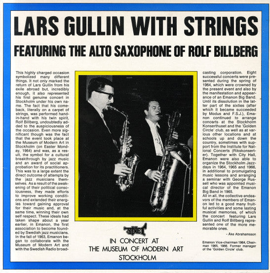 Lars Gullin ~ Lars Gullin With Strings (Featuring The Alto Saxophone Of Rolf Billberg) (Vinyl) - Djungel & Jazz