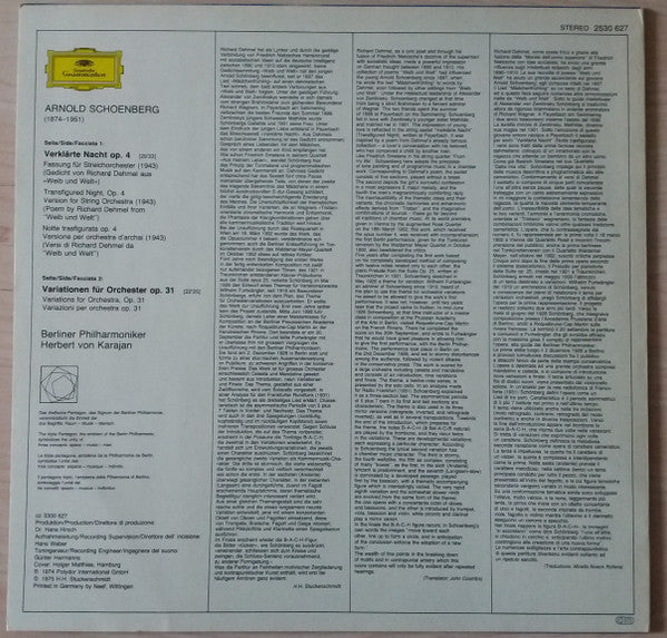 Arnold Schoenberg - Berliner Philharmoniker, Herbert von Karajan ~ Verklärte Nacht = Transfigured Night – Variationen Für Orchester Op 31 (Vinyl) - Djungel & Jazz