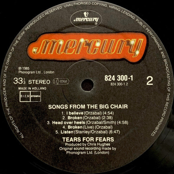 Tears For Fears ~ Songs From The Big Chair (Vinyl) - Djungel & Jazz