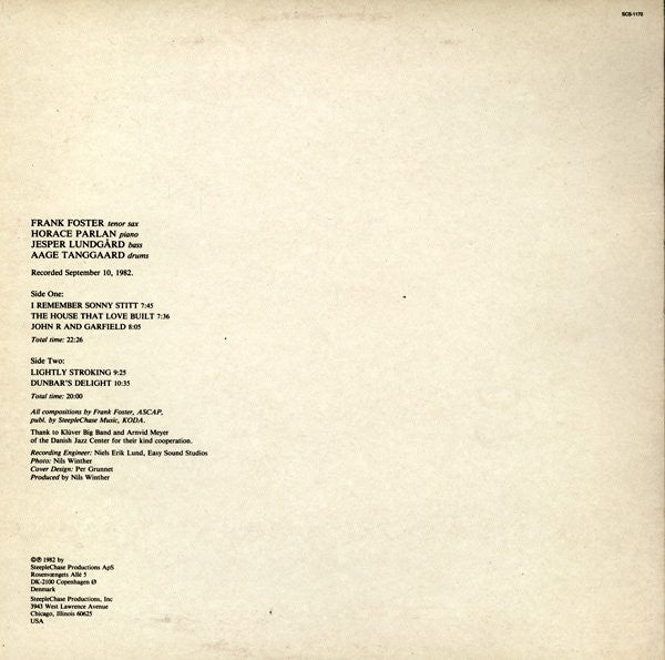 Frank Foster Quartet ~ The House That Love Built (Vinyl) - Djungel & Jazz