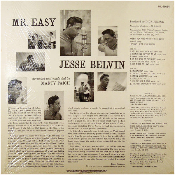 Jesse Belvin Featuring Art Pepper With Marty Paich Orchestra ~ Mr. Easy (Vinyl) - Djungel & Jazz