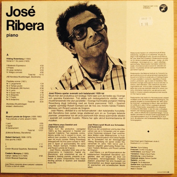 José Ribera ~ José Ribera, Piano (Vinyl) - Djungel & Jazz