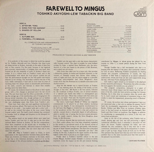 Toshiko Akiyoshi-Lew Tabackin Big Band ~ Farewell To Mingus (Vinyl) - Djungel & Jazz