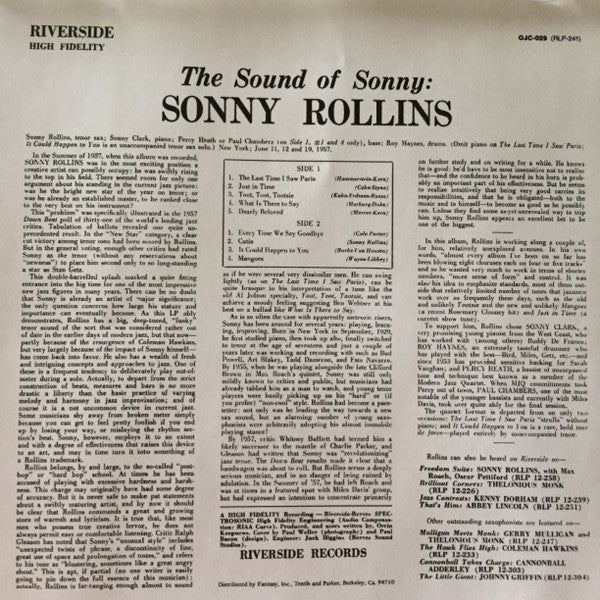 Sonny Rollins ~ The Sound Of Sonny (Vinyl) - Djungel & Jazz