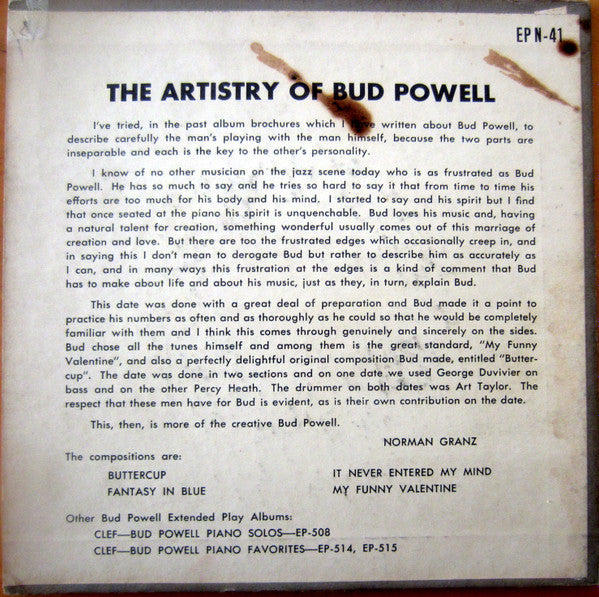 Bud Powell ~ The Artistry Of Bud Powell (Vinyl) - Djungel & Jazz