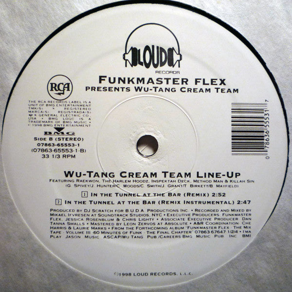 Funkmaster Flex feat. Raekwon, The Harlem Hoodz, Inspectah Deck, Method Man & Killa Sin ~ Wu Tang Cream Team Line Up / In The Tunnel At The Bar (Vinyl) - Djungel & Jazz