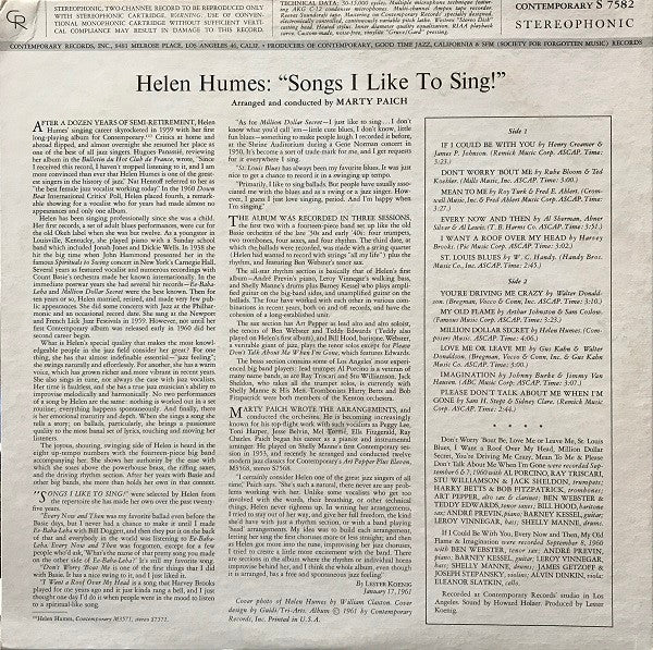 Helen Humes ~ Songs I Like To Sing! (Vinyl) - Djungel & Jazz
