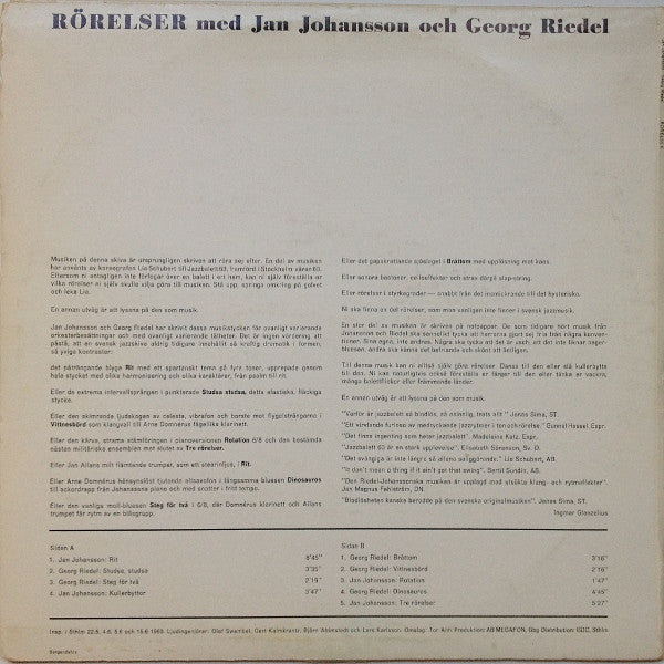Jan Johansson / Georg Riedel ~ Rörelser (Vinyl) - Djungel & Jazz