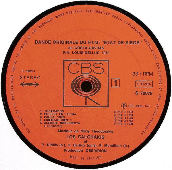 Mikis Theodorakis, Los Calchakis ~ Bande Originale Du Film "Etat De Siege" (Vinyl) - Djungel & Jazz