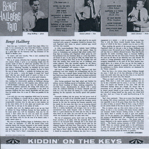 Bengt Hallberg Trio, Bengt Hallberg ~ Kiddin' On The Keys (Vinyl) - Djungel & Jazz